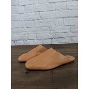 Free People Leather Mule Slides 37 Tan Minimalist Boho Chic Slip On Flat Loafer